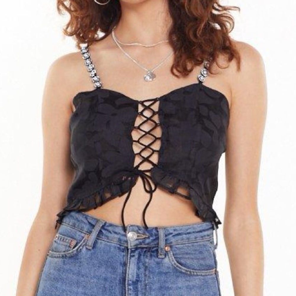 Black crop top, nasty girl floral black